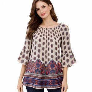 Women's Zac & Rachel Blouse Size L White Red Floral